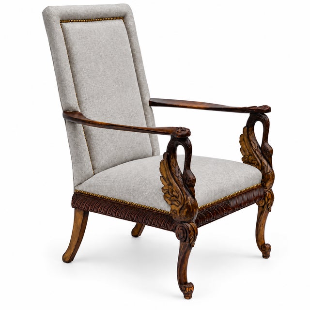 Wood 19th-C. Italian Neo-Classical Style Walnut Swan Form Bergere Chair For Sale - Image 7 of 12