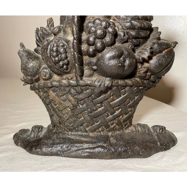 Huge Antique Original Cast Iron Flower Basket Bouquet Heavy Figural Doorstop For Sale - Image 12 of 12