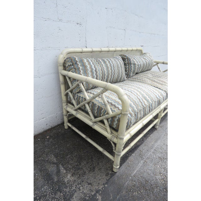 Light Gray Hollywood Regency Faux Bamboo Caned Settee Loveseat 5988 For Sale - Image 8 of 13