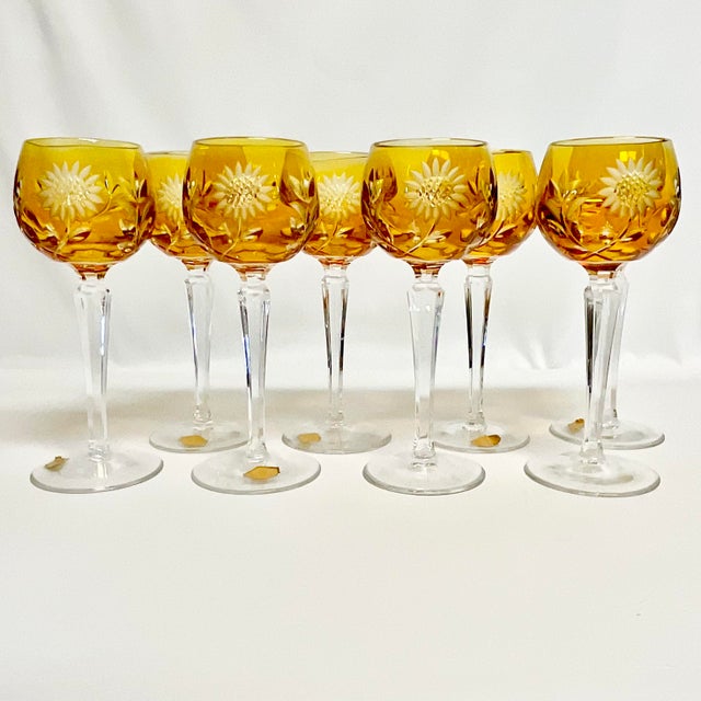 Rustic European Mid-Century Hollywood Regency German Natchtmann Traube Cut Crystal Wine Glasses - Set of 8 For Sale - Image 3 of 13