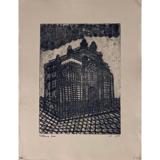 Dora Szampanier, Etching of destroyed synagogue - Lodz, Poland For Sale