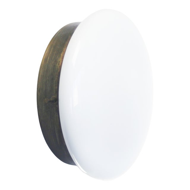Vintage White Opaline Glass and Brass Scone Wall Lamp For Sale