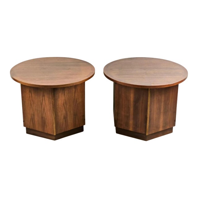 1960s Pair of Mid Century Modern Lane Rhythm Hexagonal Drum Tables With Doors - a Pair For Sale