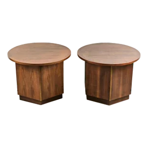 1960s Pair of Mid Century Modern Lane Rhythm Hexagonal Drum Tables With Doors - a Pair