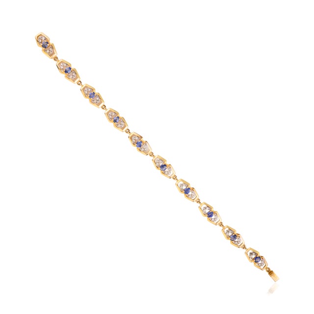 Not Yet Made - Made To Order Vintage Style 18k Yellow Gold 1.65Ct Sapphire & Diamond Link Bracelet for Women For Sale - Image 5 of 13