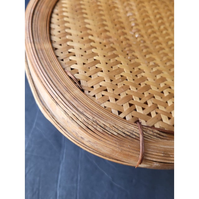 Camel Mid 20th Century Handwoven Bamboo Wicker Rug Beater For Sale - Image 8 of 16