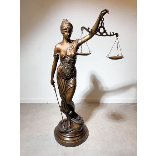Brown Large Statue of Lady Justice, Bronze For Sale - Image 8 of 9