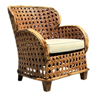 Vintage French Cane Lounge Chair For Sale
