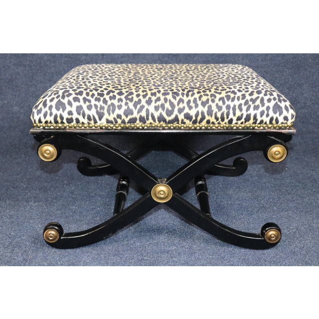 1970's Directoire Style Ebonized X Bench With Cheetah Print For Sale - Image 4 of 7