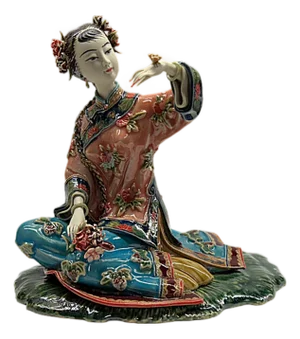 Chinese Porcelain Qing Style Dressing Garden Butterfly Lady Figure