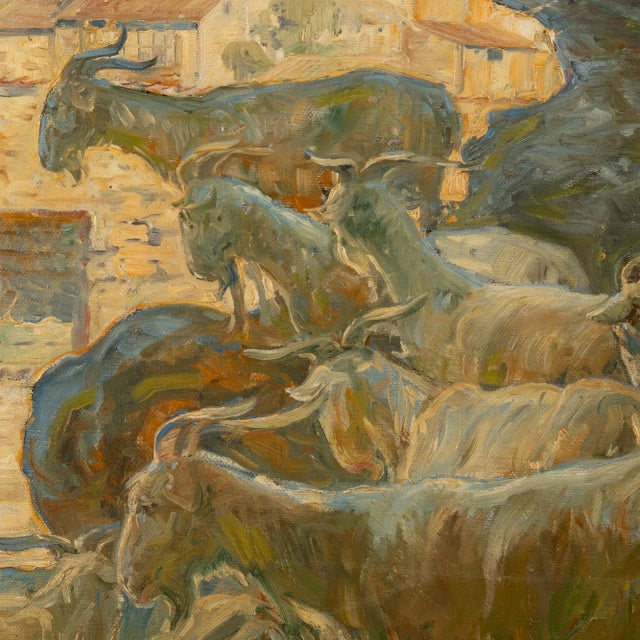 Early 20th Century Original Oil on Canvas Painting of Goats on Riverbank, Signed Carl Budtz-Møller For Sale - Image 5 of 11