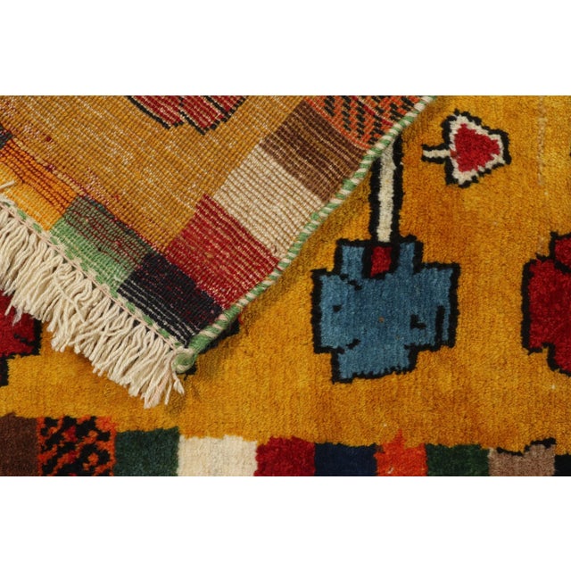 1950s Vintage Gabbeh Tribal Rug in Gold-Orange With Colorful Geometric Pattern For Sale In New York - Image 6 of 7