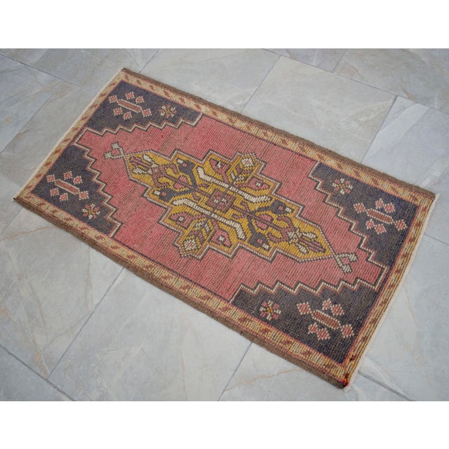 1970s Small Rug, Entryway Rug, Bath Mat, Kitchen Decor, Turkish Rug, Doormat 1'11" X 3'7" For Sale - Image 4 of 11