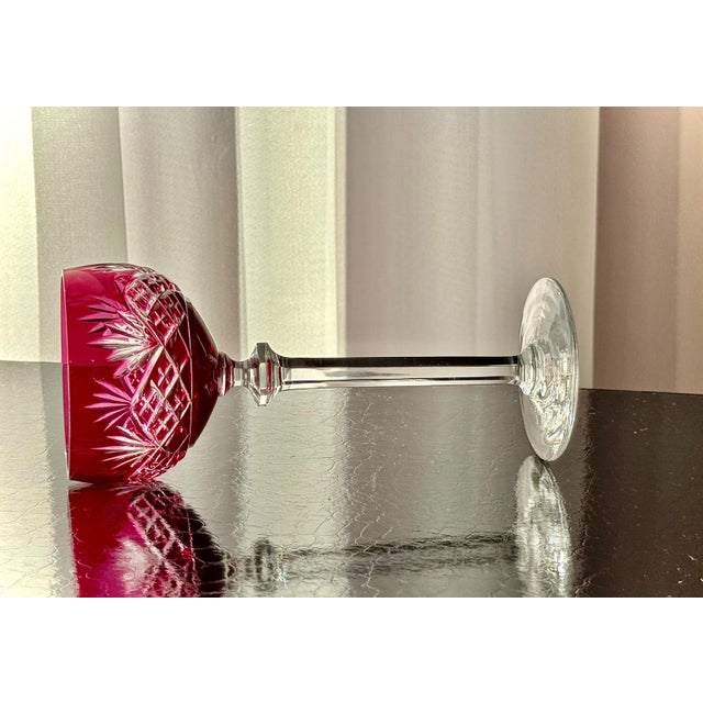 Ruby Cut-to-Clear Crystal Cordial Glasses attributed to Val Saint Lambert, 1950, Set of 8 For Sale - Image 6 of 18