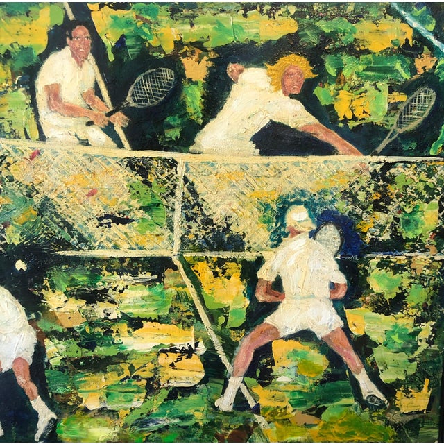 Mid 20th Century Paolo Corvino, 1960's Oil Painting Tennis Match Sports Scene After Leroy Neiman Sporting Art, 1965 For Sale - Image 5 of 6