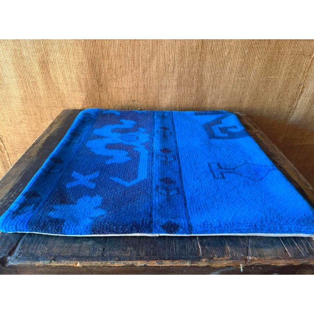 Electric Blue Vintage Turkish Rug Pillow 18x18 For Sale - Image 10 of 13