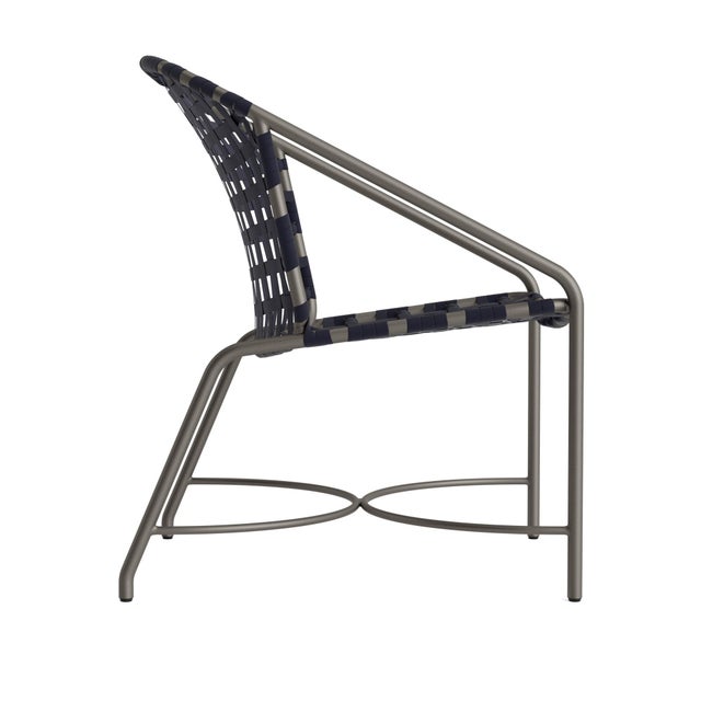 Contemporary Brown Jordan Kantan Aluminum Suncloth Arm Chair, Mica frame with Marine fabric For Sale - Image 3 of 11