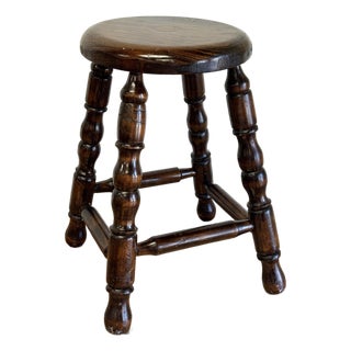 Vintage Traditional Turned Wood Stool For Sale