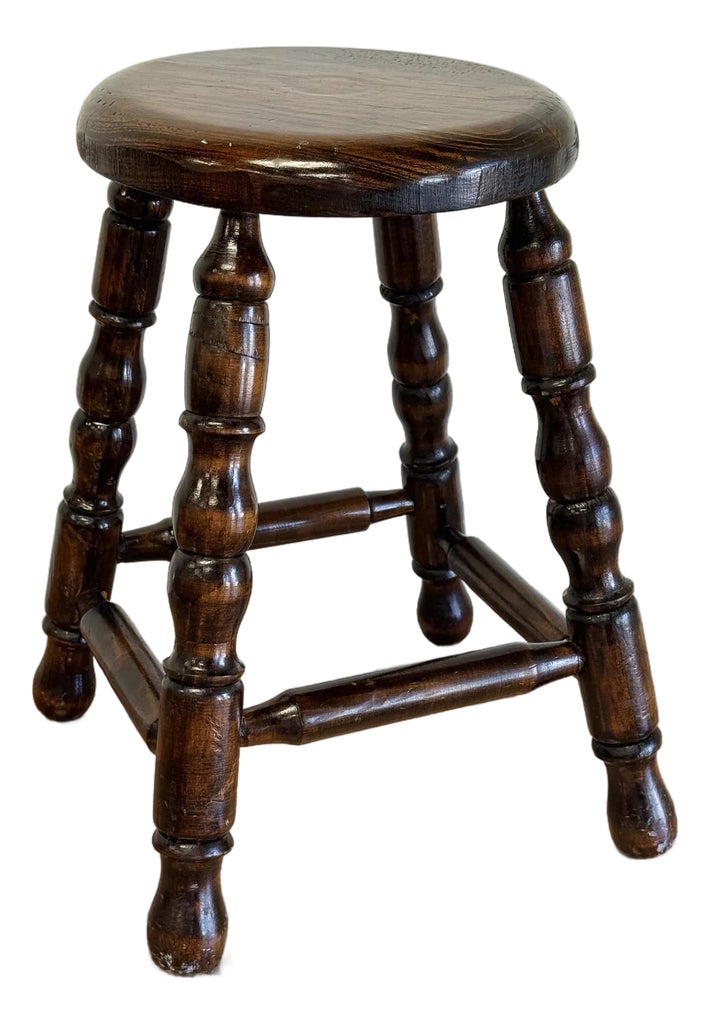 Vintage Turned Wood Stool | Chairish