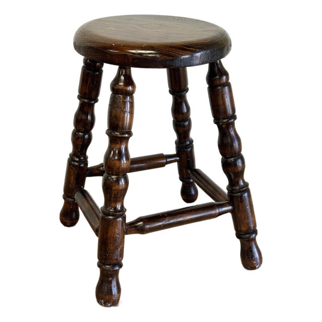 Vintage Turned Wood Stool For Sale