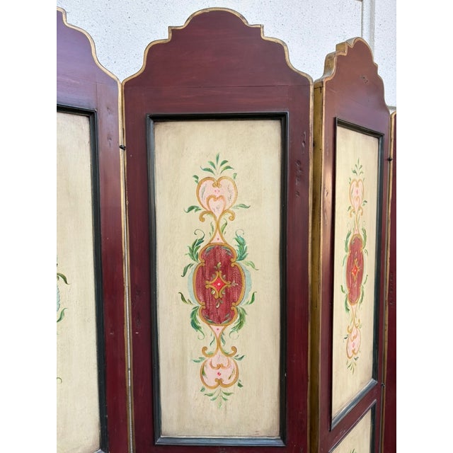 1950s Italian Neoclassical Hand Painted Wood Four Panel Screen, 1950s For Sale - Image 5 of 17