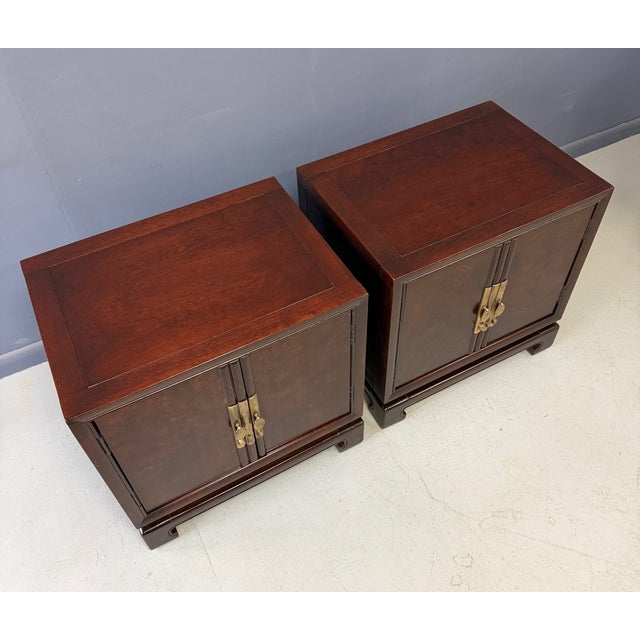Wood Pair of Tai Ming Burl Wood Nightstands by Drexel, Asian Modern Style, 1970s For Sale - Image 7 of 13