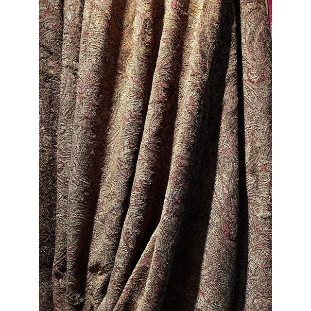 There four beautiful drapery panels of Italian fabric in burgundy and antique gold evoke the elegance of a fine library or...