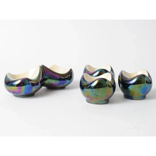 1960s Mid-Century Iridescent Ceramic Egg Cups and Salt Cellar Set from Verceram, 1950s, Set of 4 For Sale - Image 5 of 6
