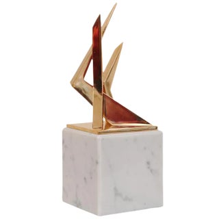 VIntage Signed Boucher French Bronze Architectural Sculpture on White Marble Base, 1960's For Sale