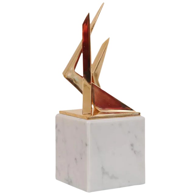 VIntage Signed Boucher French Bronze Architectural Sculpture on White Marble Base, 1960's For Sale