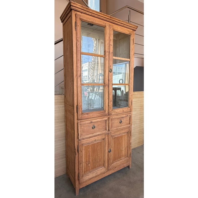 19th Century Large & Narrow Cupboard or Bookcase with Glass Vitrine, Pine For Sale - Image 17 of 18