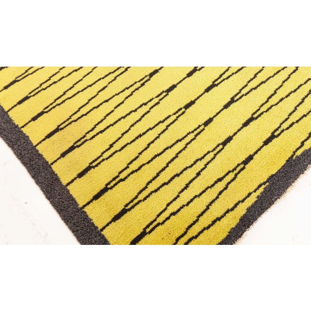 Vibrant Vintage Swedish Pile Rug in Yellow and Charcoal Size: 4'3" × 6'6" (129 × 198 cm) Bold, playful, and unmistakably...