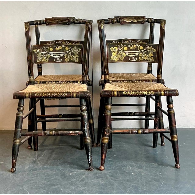 Mid-Century Modern Vintage Boho Hand Painted Hitchcock Chairs - Set of Four For Sale - Image 3 of 7