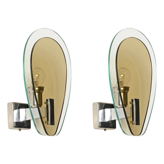 Veca Wall Sconces in Smoked Bronze Glass and Chrome, Italy, 1970s, Set of 2 For Sale