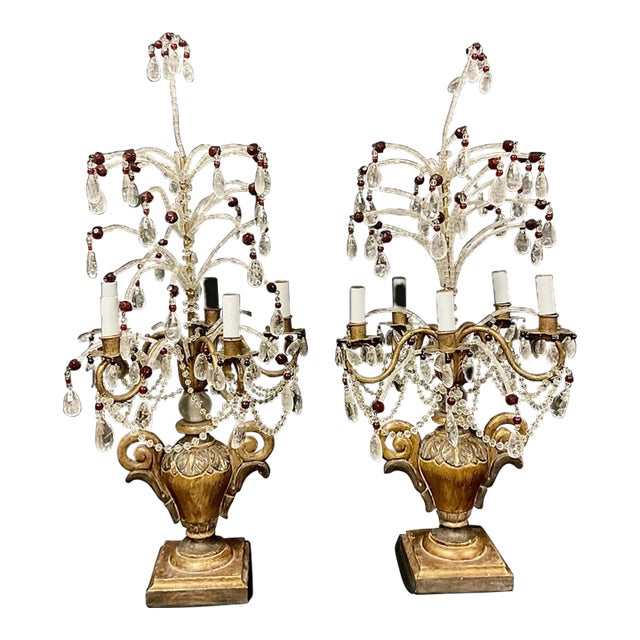Neoclassic Giltwood and Rock Crystal Girandole Lamps a Pair For Sale