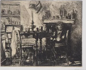 Jean Michel Mathieux-Marie, Waiting for Dinner, Original Etching