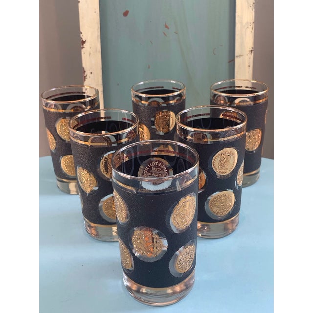 Mid-Century Modern 1970s Libbey’s Barware 22k Gold Coin Highball- Set of 6 For Sale - Image 3 of 9