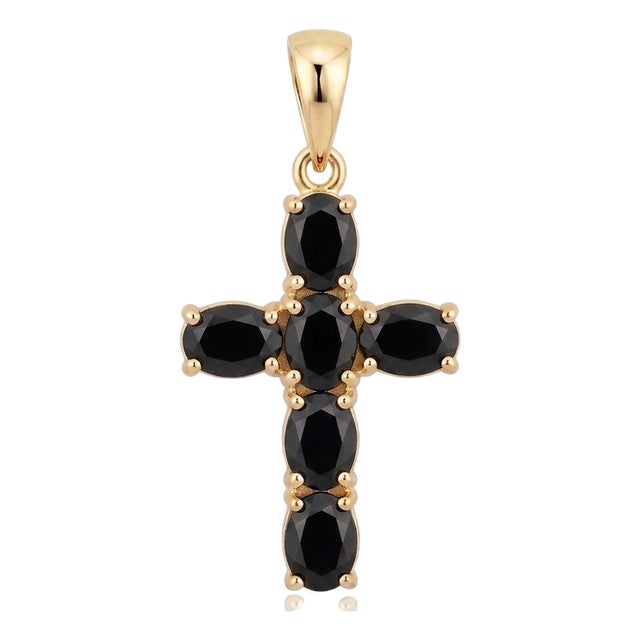 Black Onyx Cross Pendant | Minimalist Black Gemstone Cross Charm | Dainty Cross Minimalist Stackable Pendant For Sale