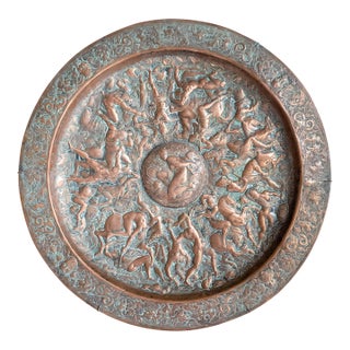 19th Century Large Copper Electrotype Charger "Battle of the Amazons" by Elkington & Co. For Sale