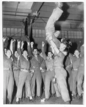1945 American Soldiers Celebrating the End of World War II Photograph
