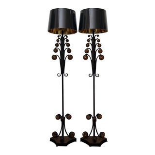Iron & Resin Floor Lamps, A Pair For Sale