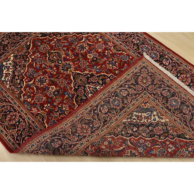 Kashan Rug 4’7” X 7’1” Red Wool Vintage Traditional Hand-Knotted Carpet For Sale - Image 12 of 13