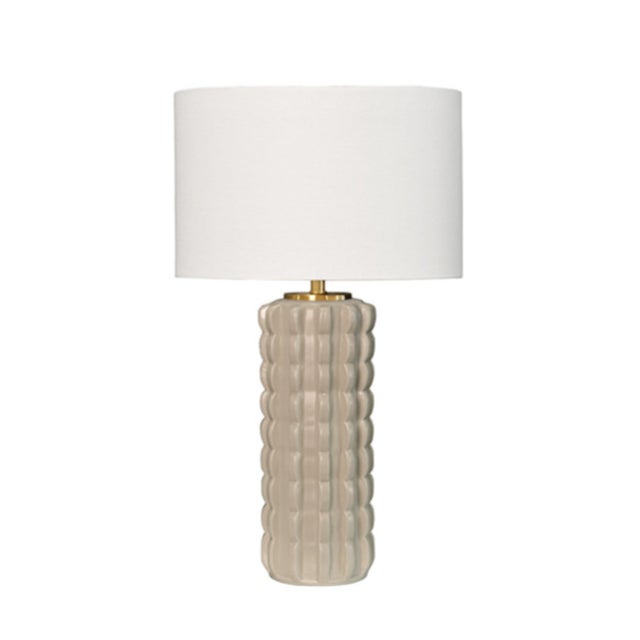 Beige Matthew Izzo Home Cece Beige Glazed Scalloped Ceramic Table Lamp With Shade and Ceramic Finial For Sale - Image 8 of 8