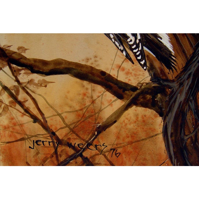 Downey Woodpeckers gouache and watercolor on artist board by Jerry Weers (20th century, Texas), 1976. Signed lower left....