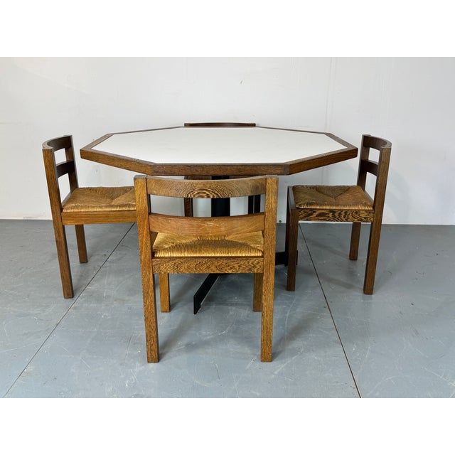 Mid Century Modernist Wenge and steel MARTIN VISSER table and 4 wenge and rattan dining chairs Decorative and rare dining...
