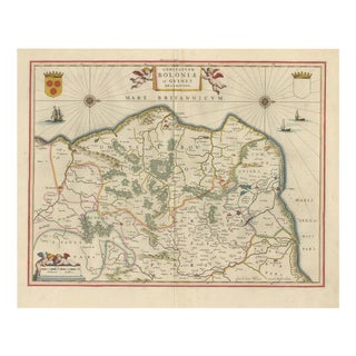 Golden Age Map of Boulogne & Guînes from Blaeu, 1642 For Sale