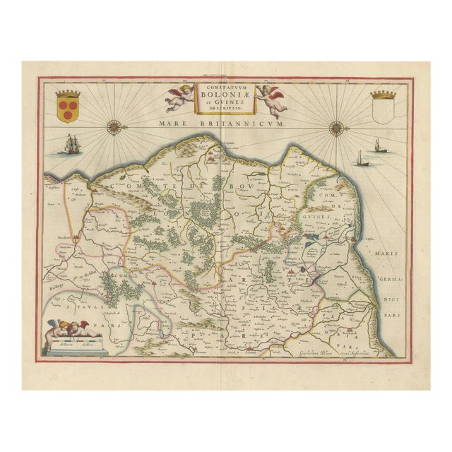 Golden Age Map of Boulogne & Guînes from Blaeu, 1642 For Sale