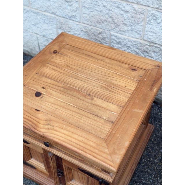 Pair of Rustic Pine Nightstands With Wrought Iron Hardware For Sale - Image 4 of 10