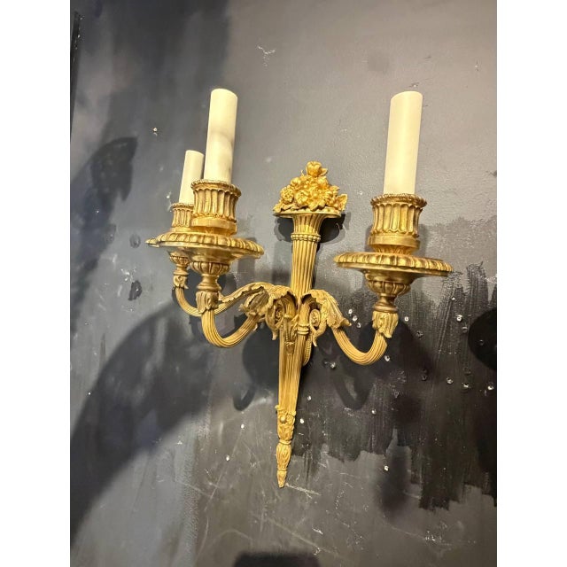 1900 Caldwell Sconces With Flowers Design 3 Lights - a Pair For Sale In New York - Image 6 of 7