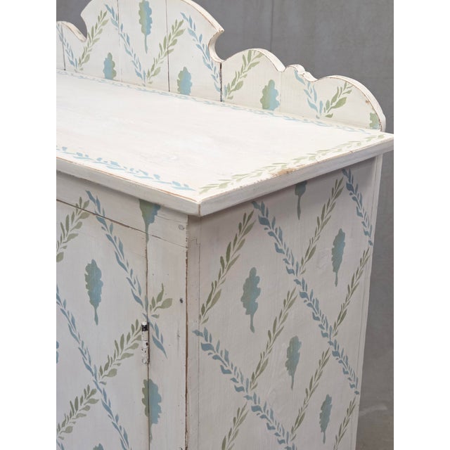 Antique Rustic Pine Two Door Cabinet With Distress Painted and Stenciled Surface For Sale - Image 4 of 18
